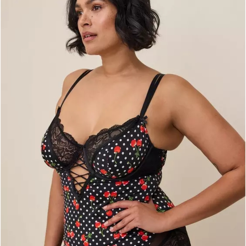 Torrid Black Cherry Print Lace Bodysuit